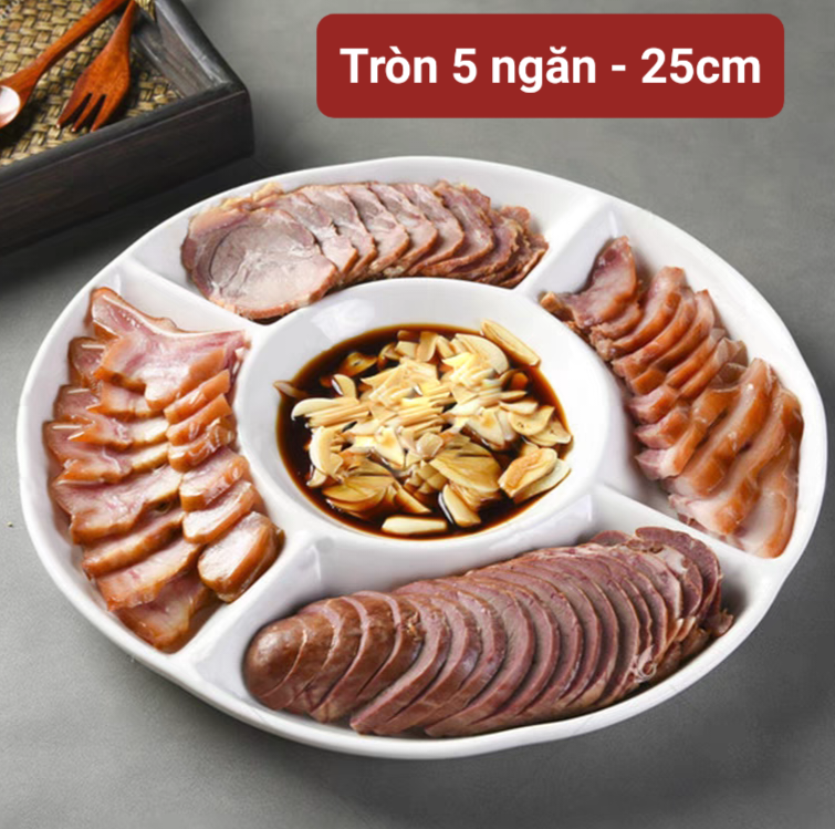 Đĩa liền bát nước chấm gia vị gốm sứ Giang Tây. Đĩa sứ chia ô đĩa trắng chia ngăn. Dĩa ăn kèm khay n