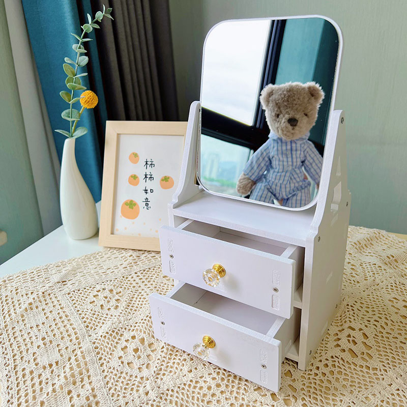 Kệ Mỹ Phẩm Mini 2 Tầng Có Gương Hình Chữ Nhật Nhỏ Gọn Kệ Đựng Đồ Trang Điểm Để Bàn Màu Trắng Đa Năng