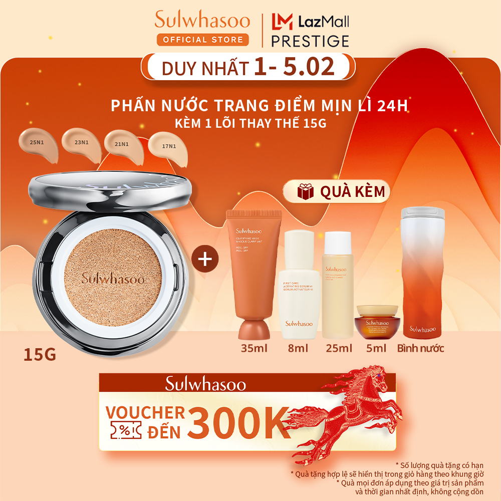 Phấn nước trang điểm cho lớp nền mịn lì 24H- Sulwhasoo Perfecting Cushion 15G *Kèm 1 lõi thay thế 15