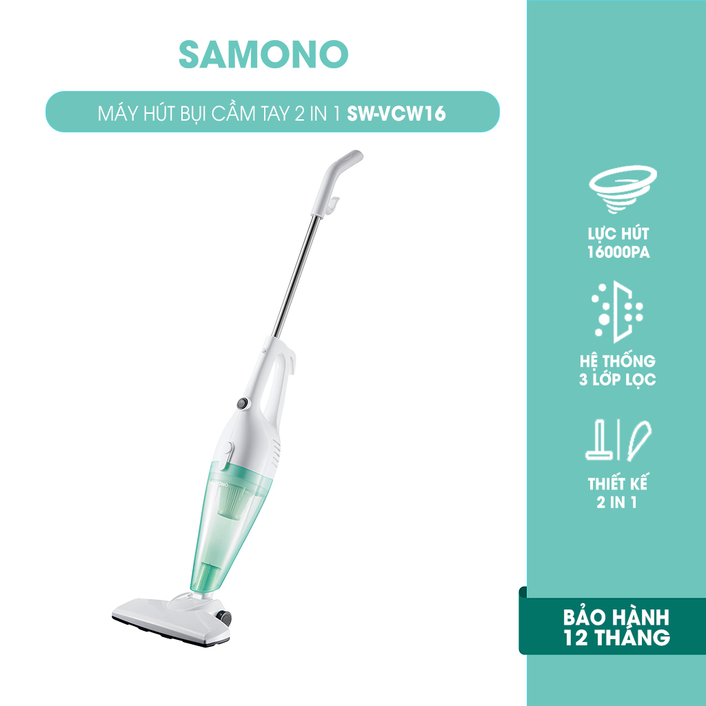 Máy hút bụi 2 trong 1 Samono SW-VCW16 - Lực hút 16000 Pa, công suất 600W, màu xanh trắng