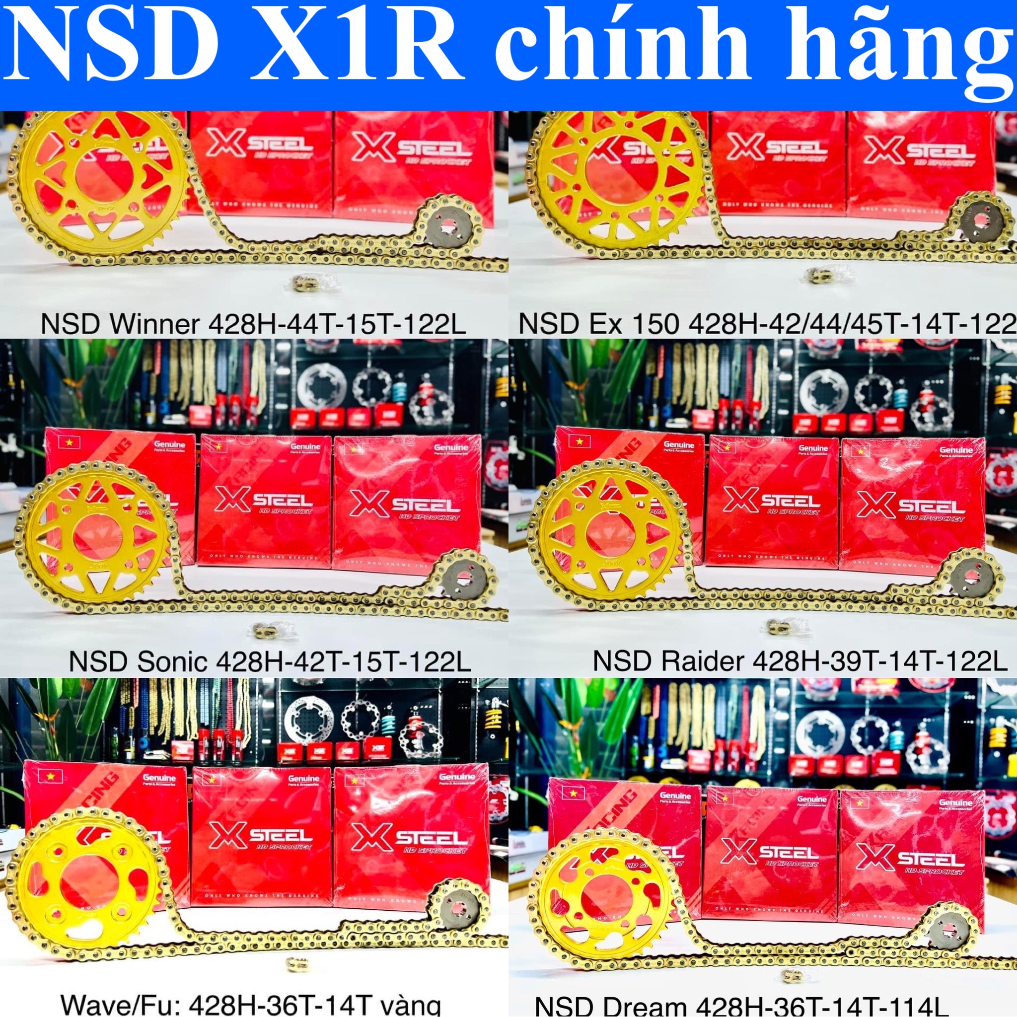 Nhông sên dĩa NSD X1R chính hãng: Exciter Winner Sonic Raider Dream Wave Future