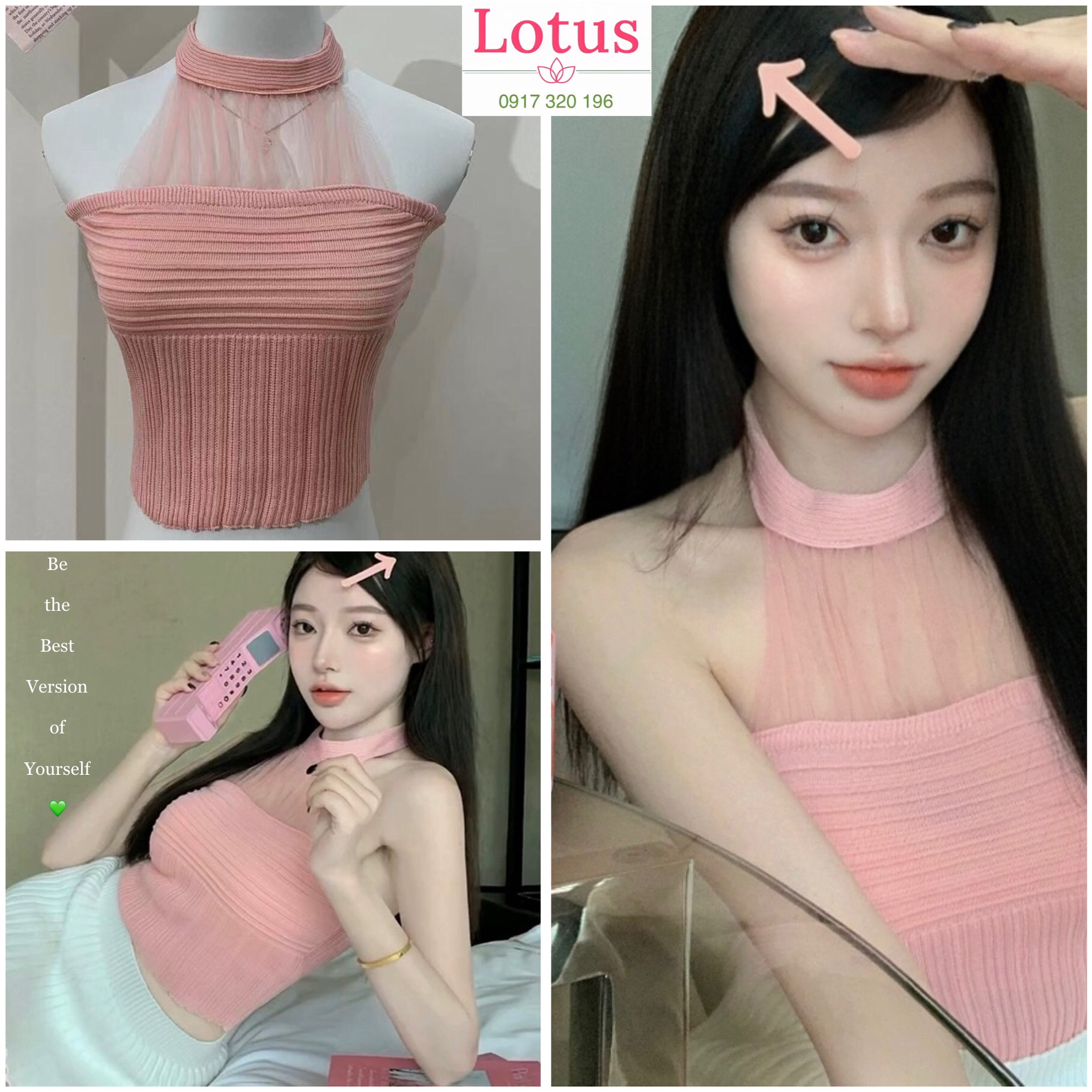 [Lotus] Áo Ba Lỗ Nữ dễ thương/ Áo Thun Croptop Cổ Yếm voan lưới đẹp/ Áo Yếm Ôm Body màu hồng baby dự