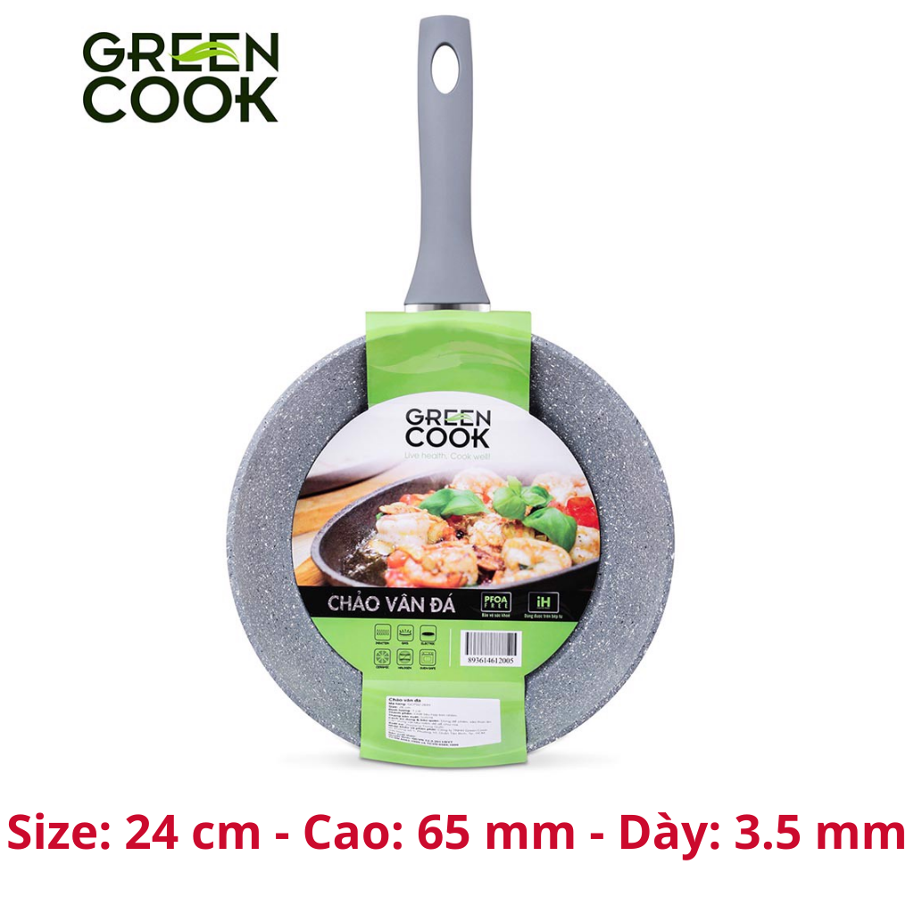 Chảo vân đá chống dính đáy từ chảo chống dính bếp từ Green Cook GCP02-IH