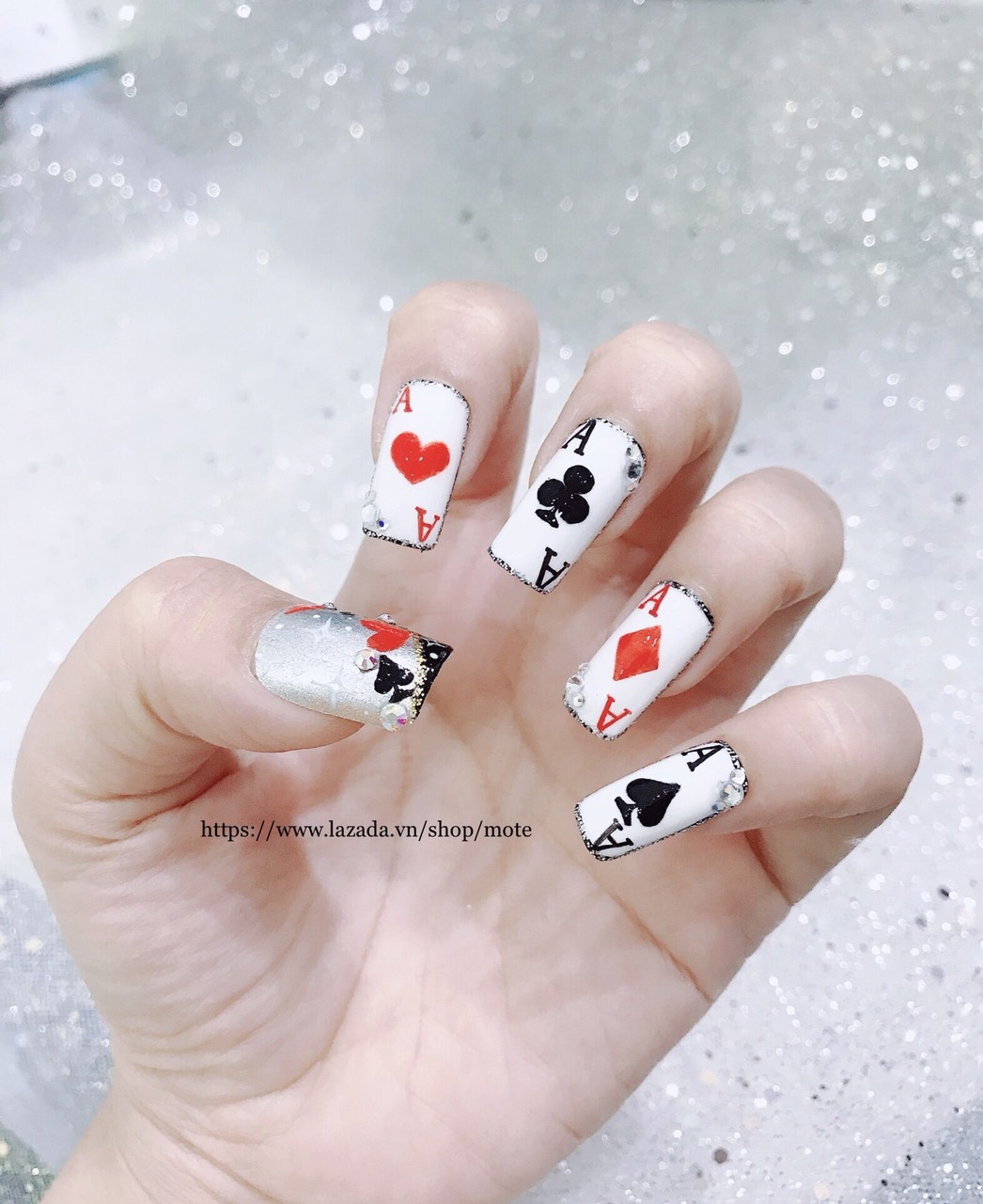 [Hcm] - Móng Tay Úp Nails Hình Lá Bài Thời Trang 4 - Tặng Keo Và Dũa
