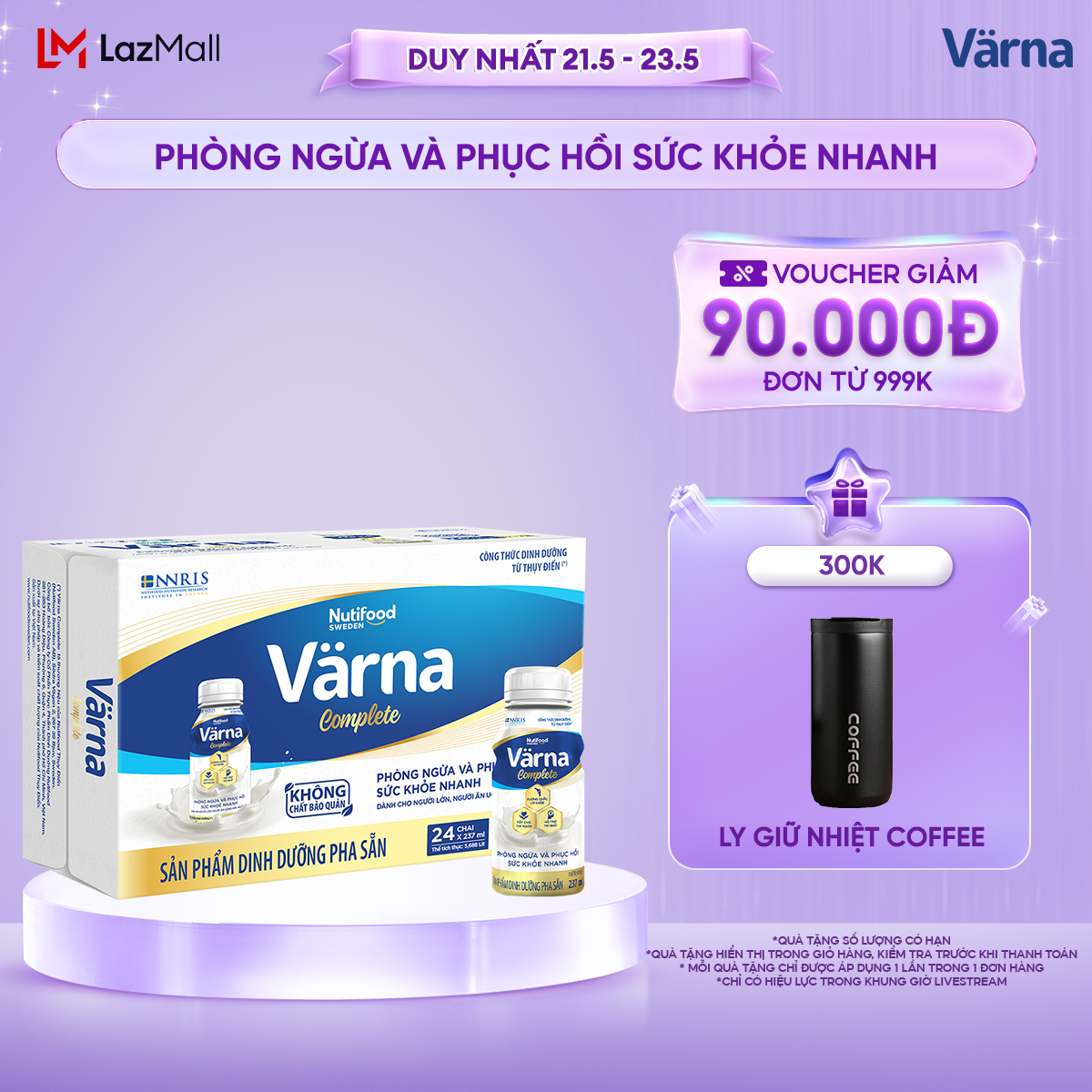 Thùng sữa bột pha sẵn Varna Complete - Phòng ngừa & Phục hồi nhanh (24 chai x 237ml) - Varna