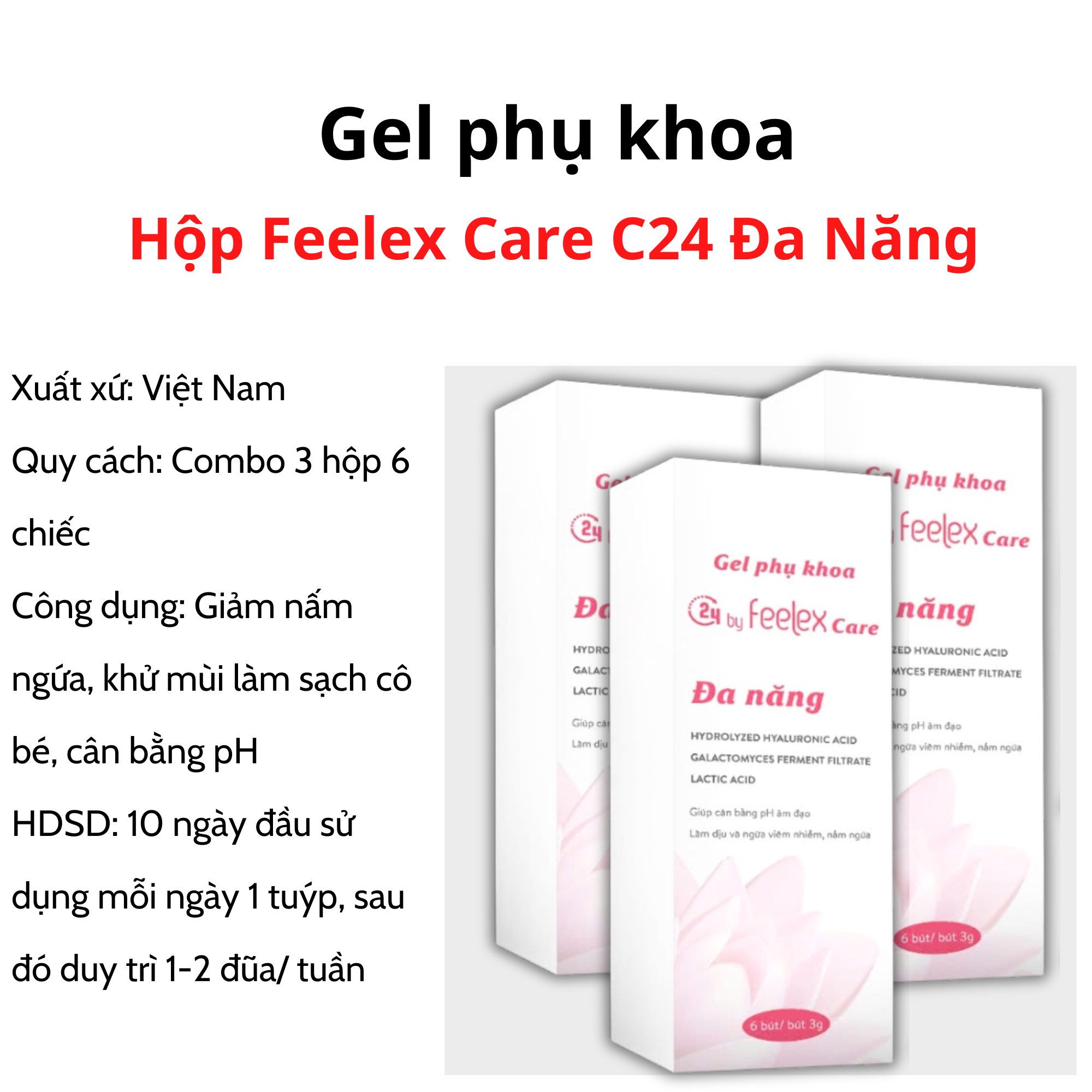 Gel phụ khoa Inner Feelex Care C24 Đa Năng dung dịch vệ sinh phụ nữ làm sạch kháng viêm khử mùi hôi