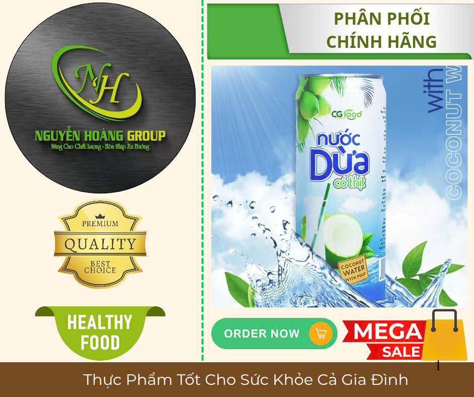 COMBO 6 LON - Nước Dừa Có Cơm Dừa  Cg Food 245 ml