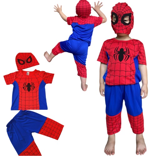 quần áo siêu nhân nhện( TẶNG MẶT NẠ) bộ siêu nhân cộc tay cho bé trai size 18-29kg