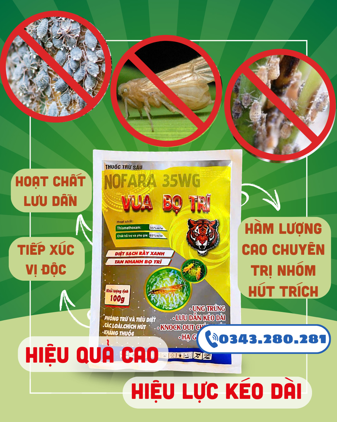 Nofara 35WG Diệt Rầy Xanh Vua Bọ Trĩ Bọ Trĩ Rệp Sáp Hiệu Quả Cao gói lớn 100gr