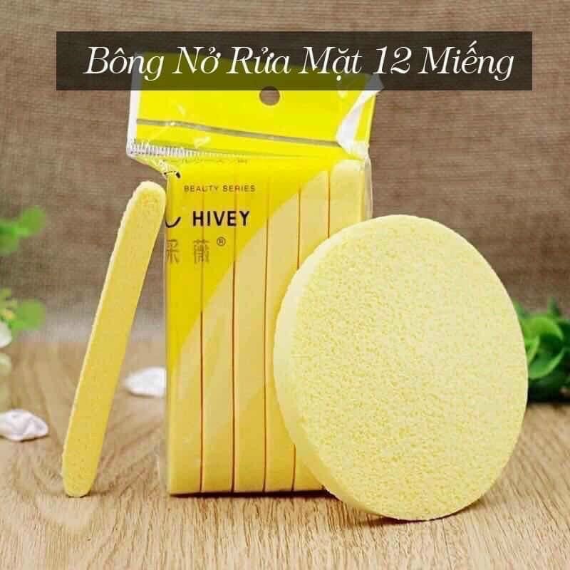 [Hcm]12 Miếng Bông Mút Rửa Mặt Nén Chivey