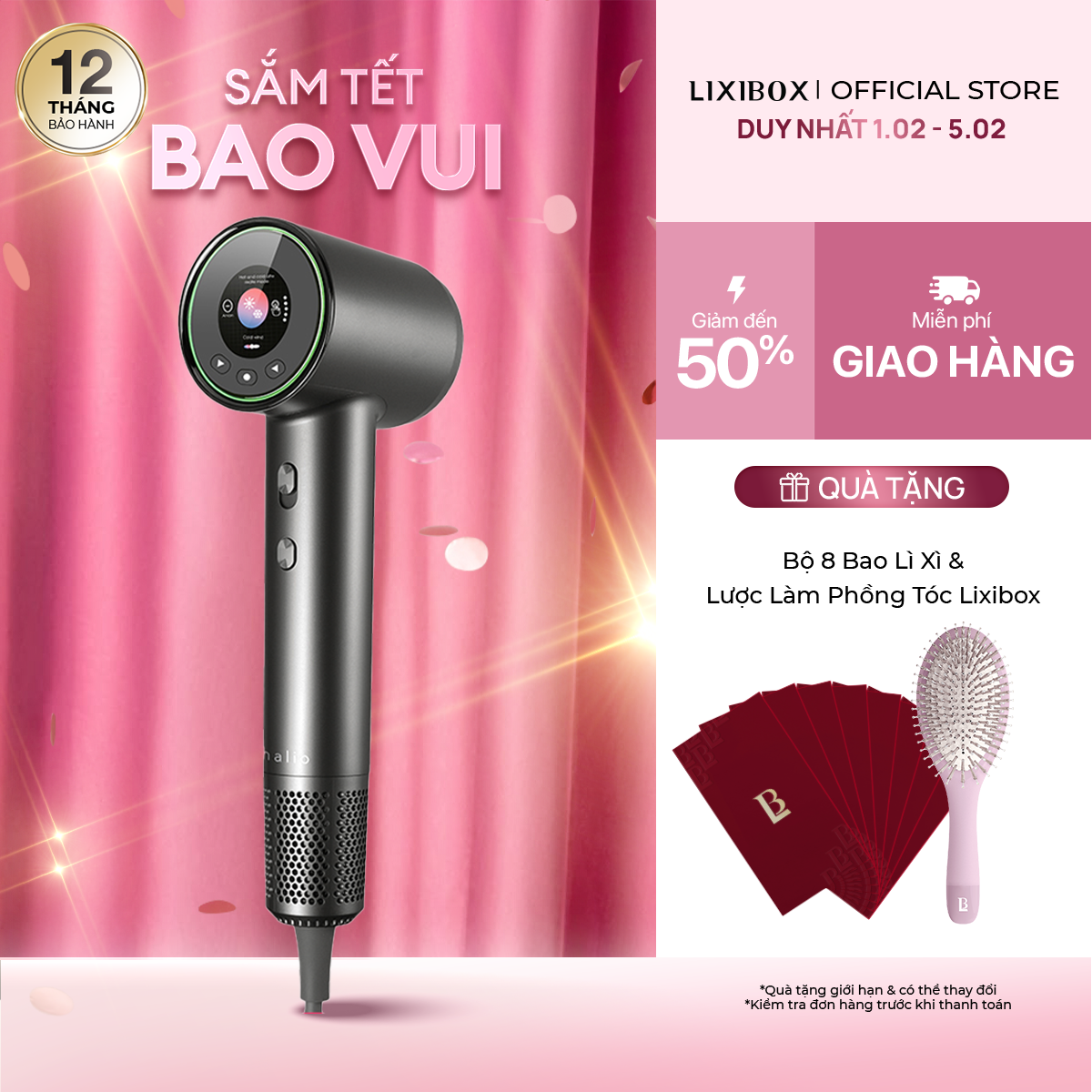 [VC 12% CHÀO TẾT] Máy Sấy Tóc Ion Âm 5 Chế Độ Màn Hình LCD Halio Hypersonic Hair DryerTốc Độ Đến 110