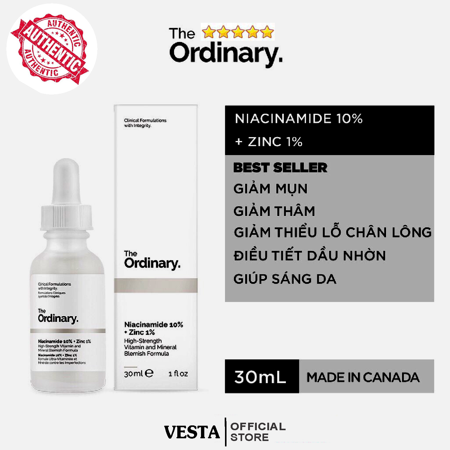 [Hcm]The Ordinary ???????????????????? Niacinamide 10% + Zinc 1% - Tinh Chất Giảm Mụn 30Ml - 60Ml