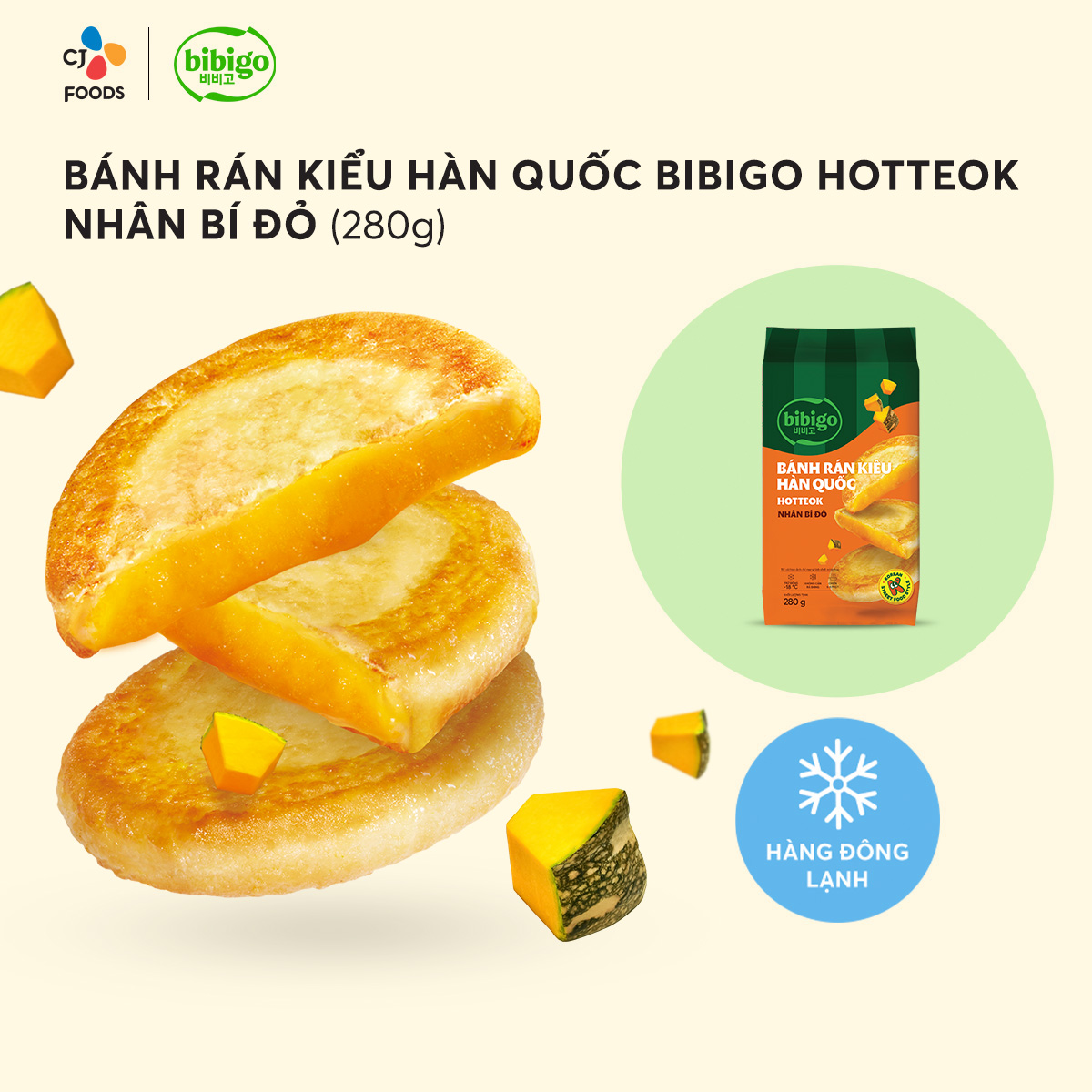 [Hỏa tốc] Bánh rán Hàn Quốc Hotteok bibigo - nhân Bí Đỏ/ Phô mai Mozzarella/ Phô mai tan chảy Cheese