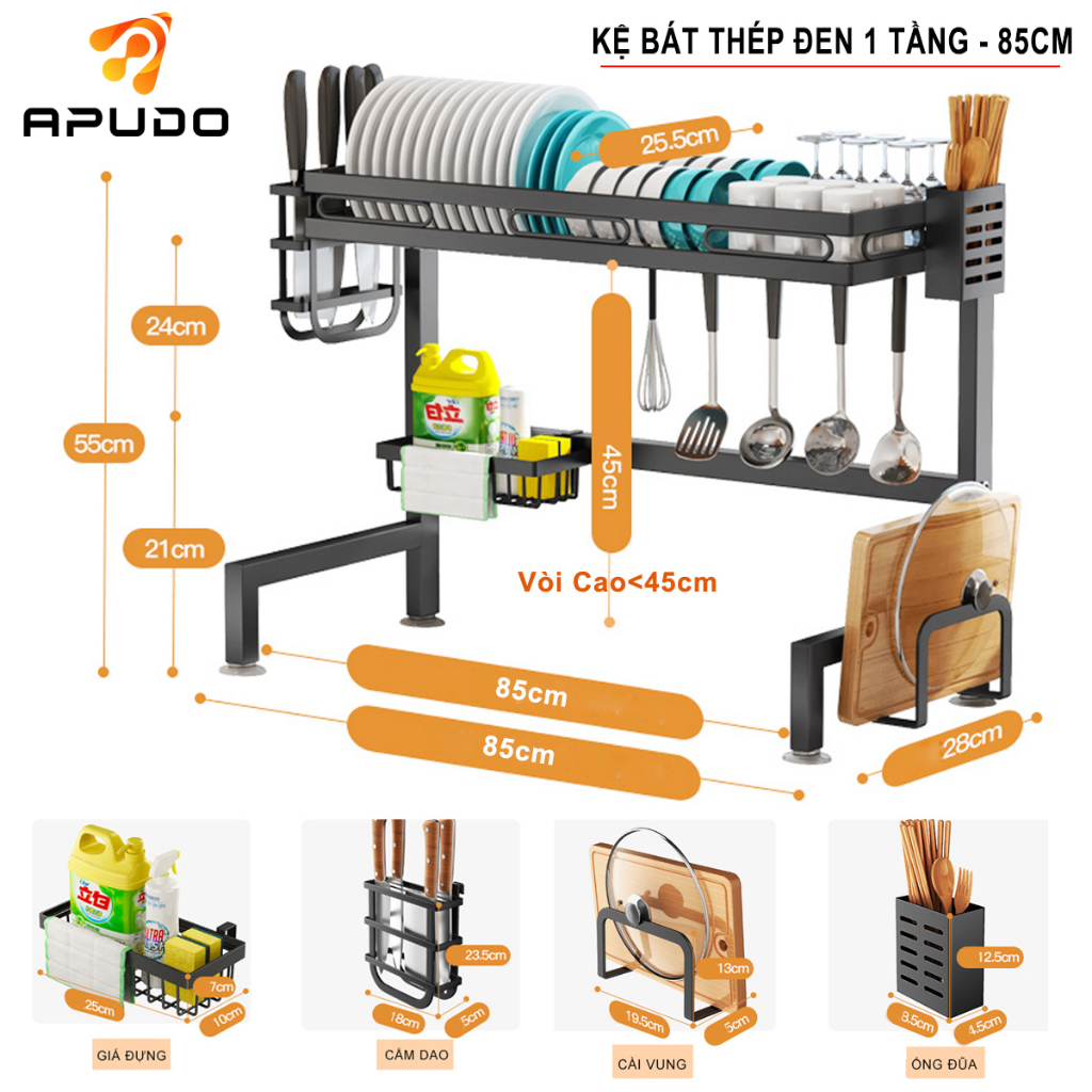 Kệ Bát Đĩa INOX 304 Thông Minh 1 - 2 Tầng Giá Đựng Chén Bát Đĩa Gác Bồn Rửa Inox Hàng Cao Cấp Siêu B