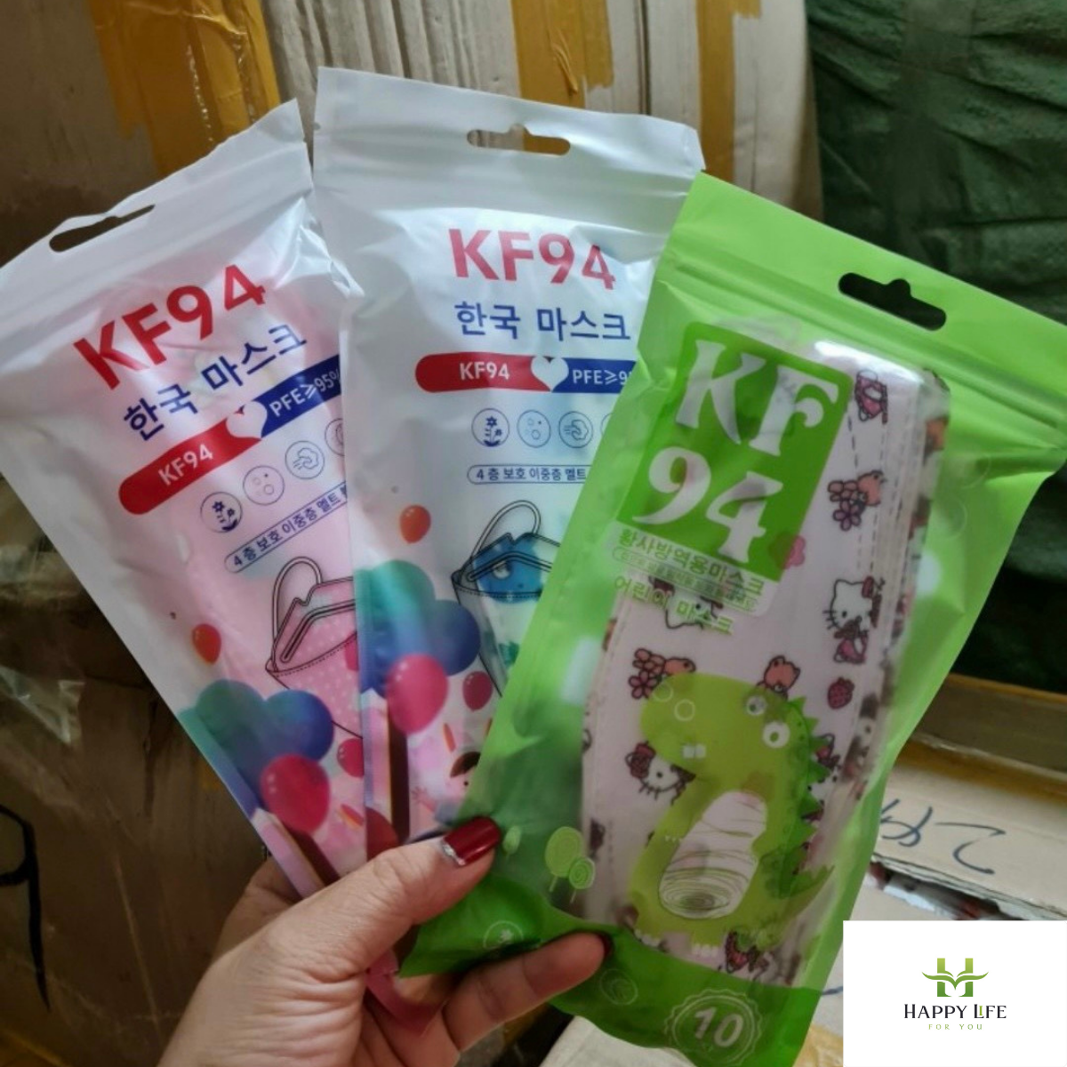 Khẩu trang y tế cho bé khẩu trang KF94 cho bé khẩu trang trẻ em 4D kháng khuẩn Hàn Quốc (10 cái/túi) - Happy Life 4U