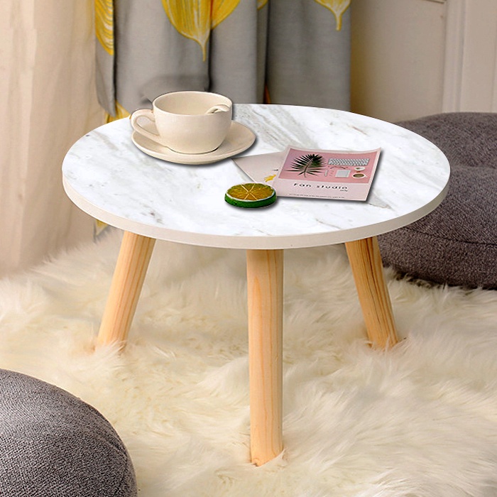 Bàn trà tròn sofa bệt bàn tròn cafe bàn decor chân gỗ sồi tự nhiên màu vân giả đá