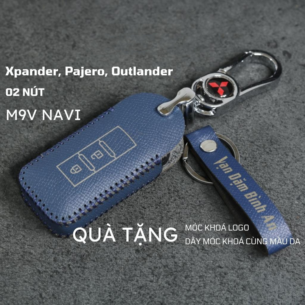 ốp chìa khoá xpander outlander pajero chìa thông minh 2 nút bấm bao da bọc chìa khoá da bò khâu thủ 