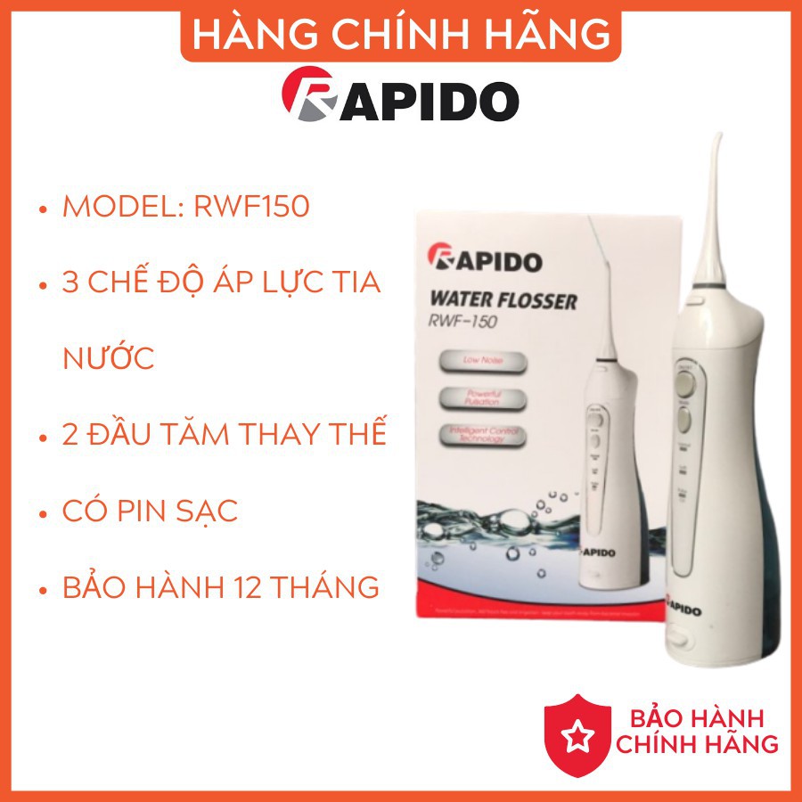 Tăm nước cầm tay Rapido RWF150 - Dụng Cụ Như Nha Sỹ - Hàng Chính Hãng BH 12 Tháng Toàn Quốc