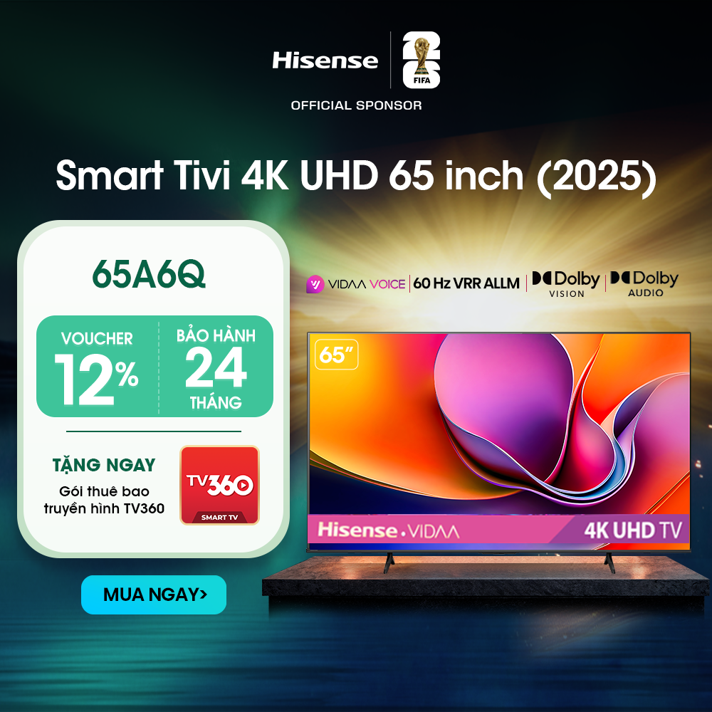 |SP Mới 2025| Smart Tivi Hisense 4K UHD 65 inch 65A6Q Giao lắp toàn quốc Bảo hành 2 năm