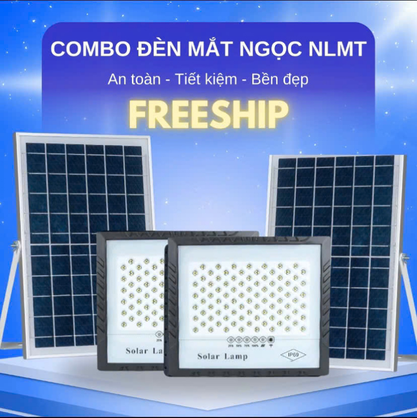 COMBO 2 Bộ Đèn Chống Lóa Mắt Ngọc Năng Lượng Mặt Trời 3000W Chống nước IP69 Tự động bật tắt an toàn tiết kiệm...