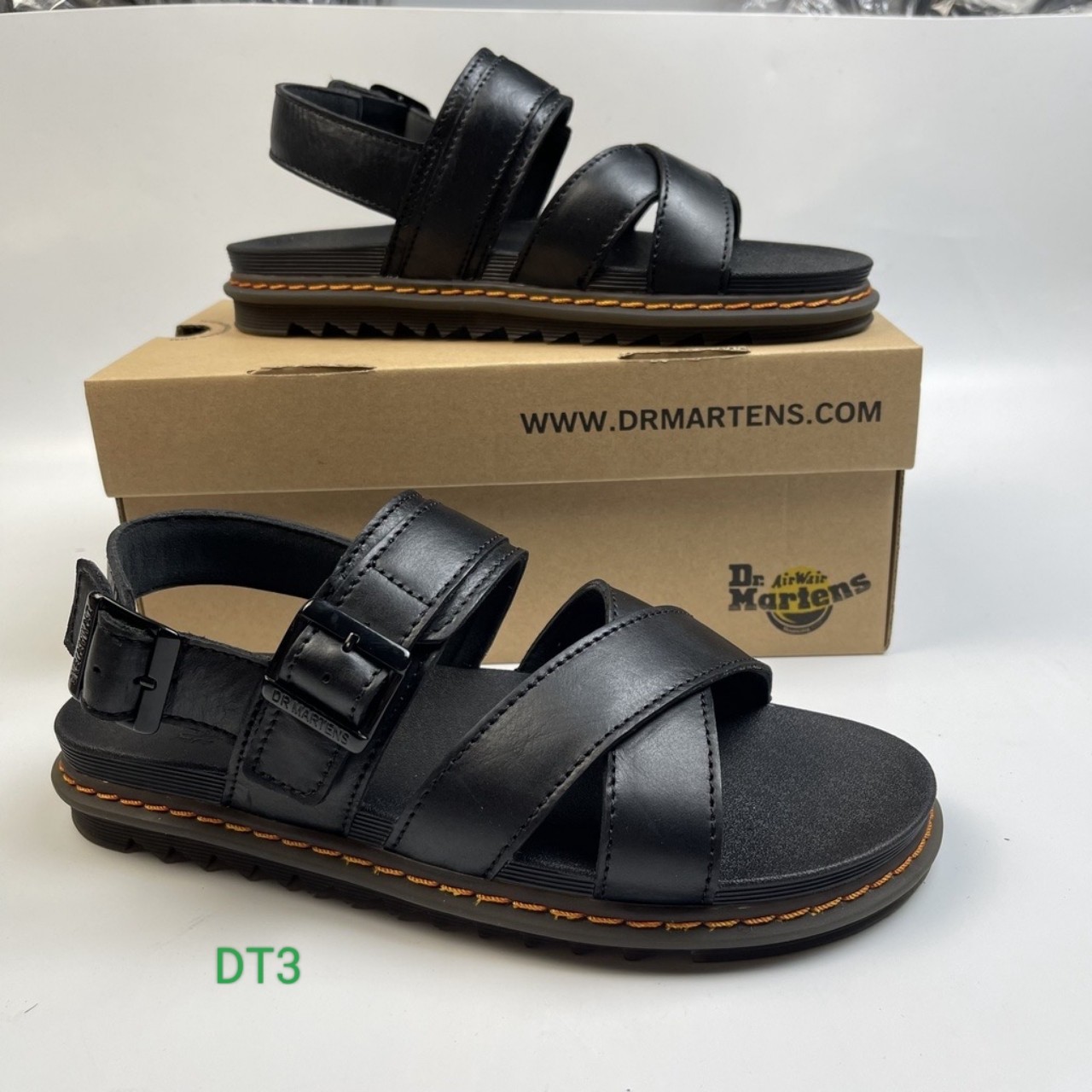 dép  quai ngang doctor martens da bò nam  cao cấp đế cao 5cm DT12345