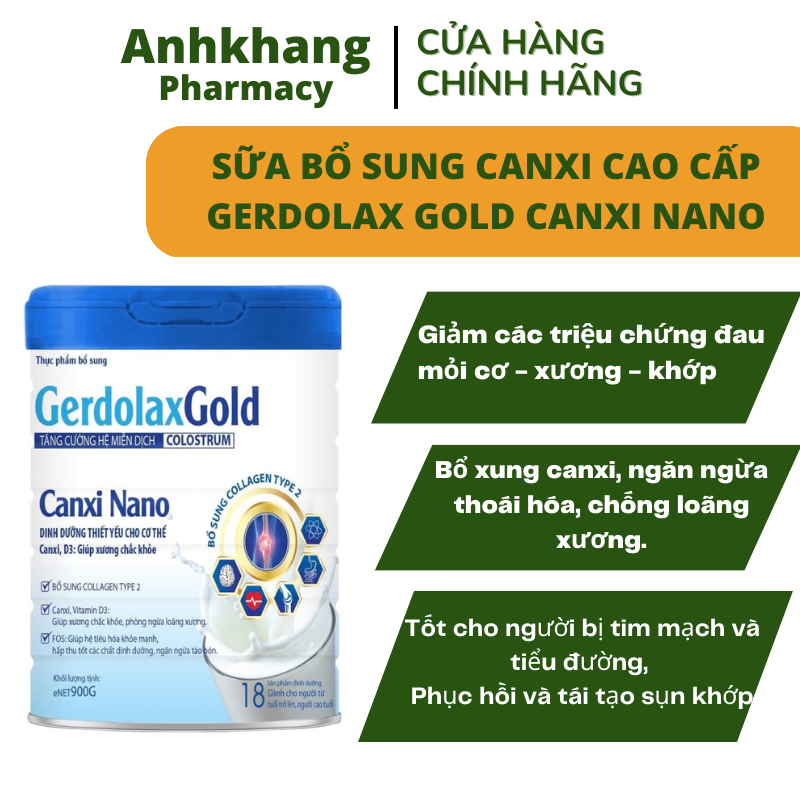 Sữa dinh dưỡng cao cấp Gerdolax Gold Canxi Nano 900g, bổ sung canxi, tốt cho người bệnh xương khớp.