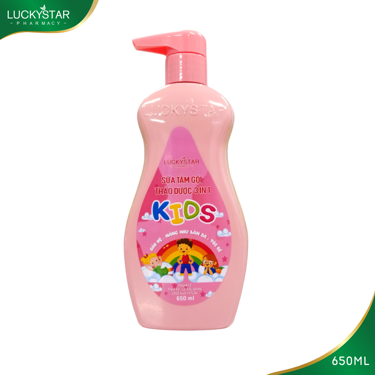 SỮA TẮM GỘI THẢO DƯỢC KIDS 3 IN 1 - LUCKY STAR - CHAI HỒNG 650ml