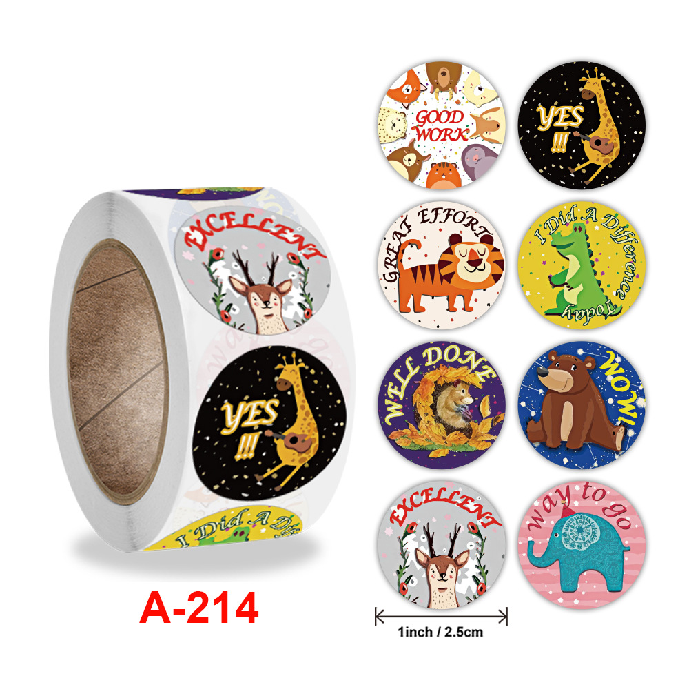Cuộn 500 tem Sticker Khen thưởng Hình thú dễ thương cho bé - 2.5cm