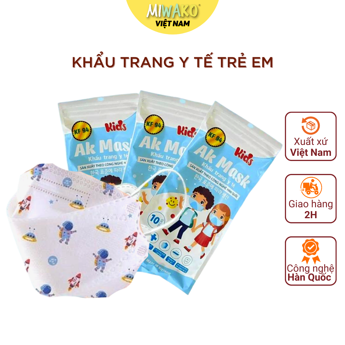 Khẩu Trang Cho Bé KF94 4D Mask Kids Túi 10 Chiếc Cho Trẻ Từ 3-12 Tuổi Công Nghệ Hàn Quốc Kháng Bụi Mịn Và Virus Đạt Tiêu Chuẩn ISO Của Bộ Y Tế
