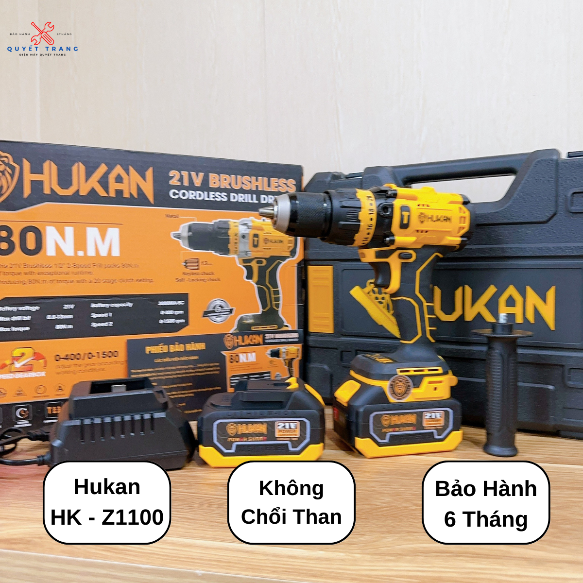 Máy Khoan Pin 13mm Hukan Z1100 Không Chổi Than Auto lock Bảo Hành 6 Tháng