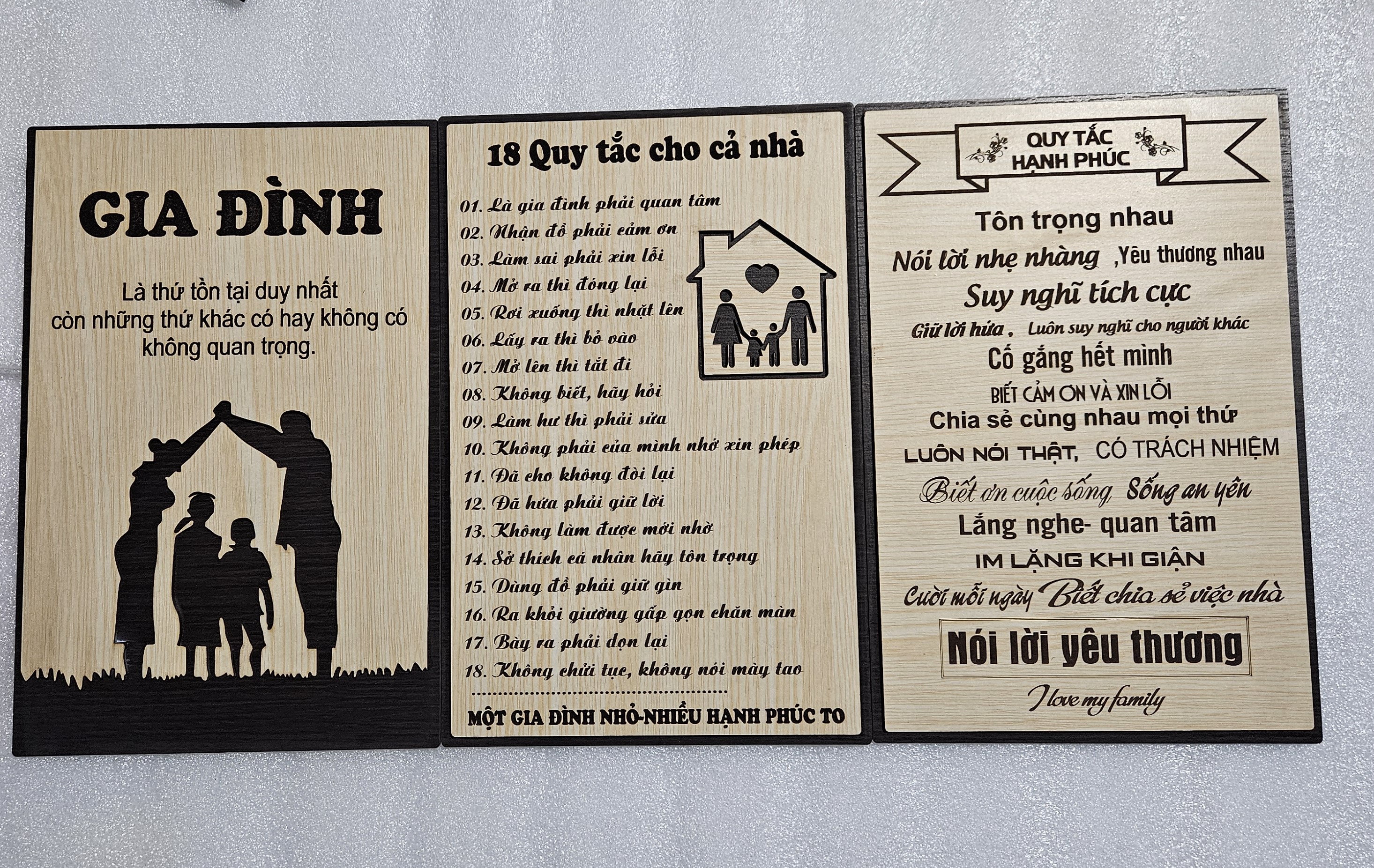 BỘ 3 SẢN PHẨM: Bảng Gỗ 18 Quy Tắc Cho Cả Nhà Tranh Treo Tường Gia đình Quy Tắc Hạnh Phúc.