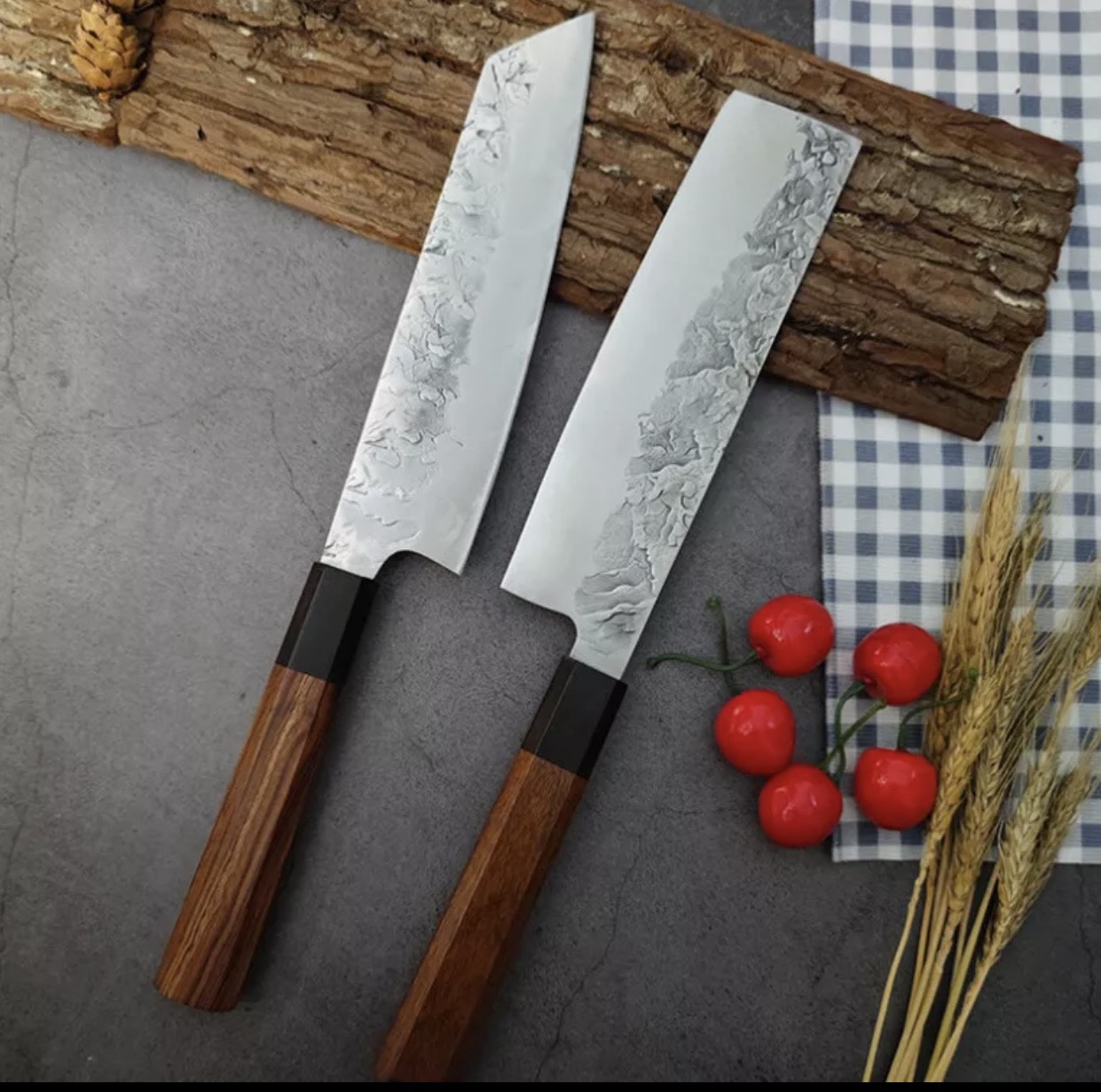 Bộ Dao thái nhà bếp nhật bản Akatsuki thép nguyên khối không gỉ tay cầm cán gỗ họa tiết vân nổi - Dao nhật làm bằng thép không gỉ 4Cr13 Mov dao chuyên dụng cho nhà bếp