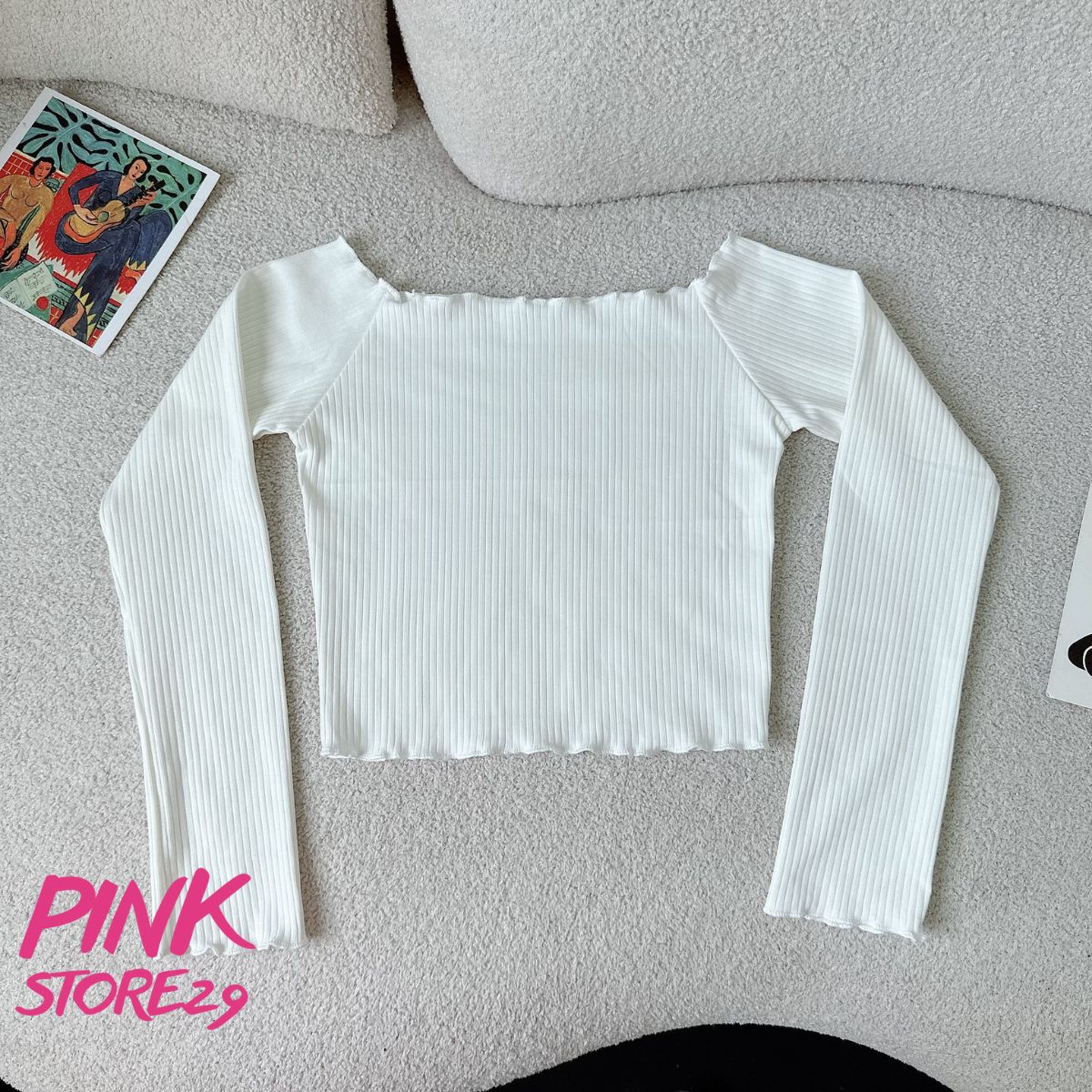 Áo croptop nữ tay dài PINKSTORE29 kiểu trễ vai phong cách gợi cảm A5881