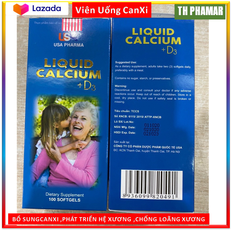 Hộp 100 viên] Viên uống Liquid Calcium Nano  Giúp bổ sung Canxi Vitamin K2 D3 và khoáng chất cần thiết cho cơ thể hỗ trợ phát triển chiều cao ở trẻ ngừa loãng xương ở người già