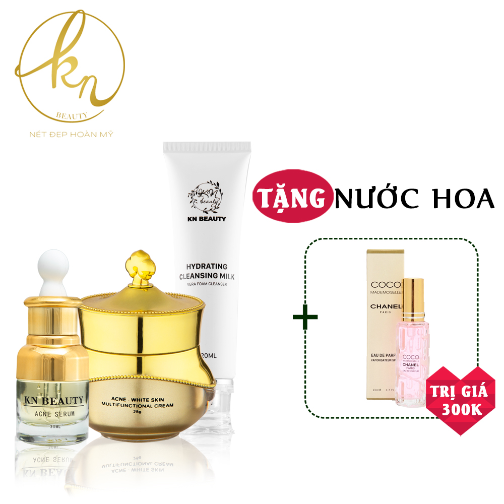 Bộ 3 Sản Phẩm Trắng Da Ngừa Mụn Kn Beauty Chuyên Sâu: Kem Dưỡng 25G + Serum 30Ml+ Sữa Rửa Mặt 100G (Quà Tặng Nước Hoa)