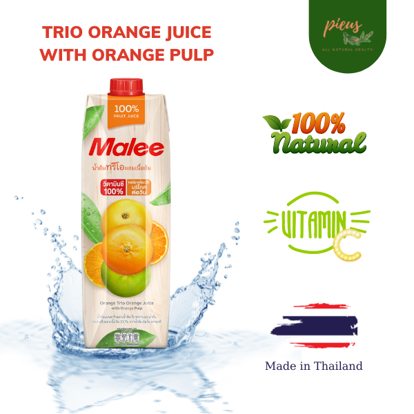 Nước ép cam hỗn hợp có tép cam | Trio Orange Juice with Orange Pulp Malee 1L - Nước ép trái cây nhập khẩu Thái Lan tốt cho sức khỏe - Pieus House