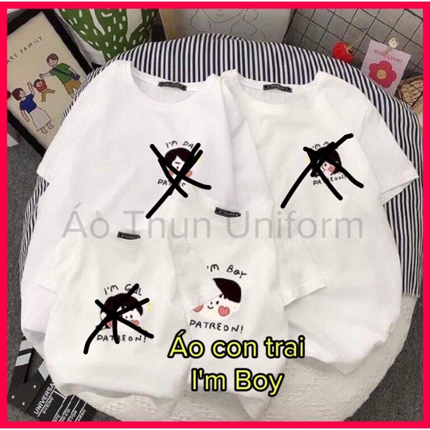 Áo thun đồng phục gia đình in chibi Patreon màu trắng vải thun cotton mềm mịn mẫu cực đáng yêu Top N