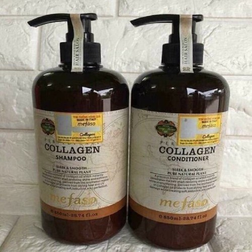 Cặp Dầu Gội Và Dầu Xả Collagen Mefaso 850ML TRỊ GÀU LÀM MƯỢT TÓC HIỆU QUẢ