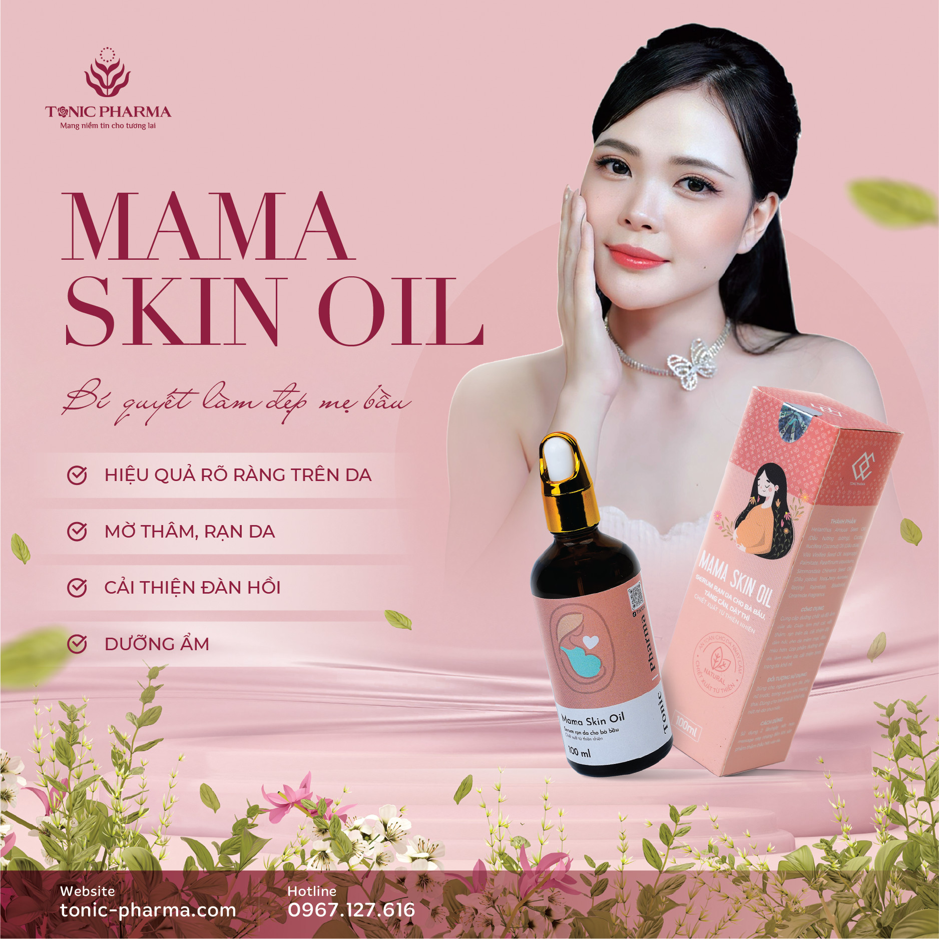 Serum Chống Rạn Da Bà Bầu - Mama Skin Oil - Tonic Pharma - Chống Rạn Da Mờ Sẹo Trong Khi Mang Thai Và Sau Sinh -  100ml