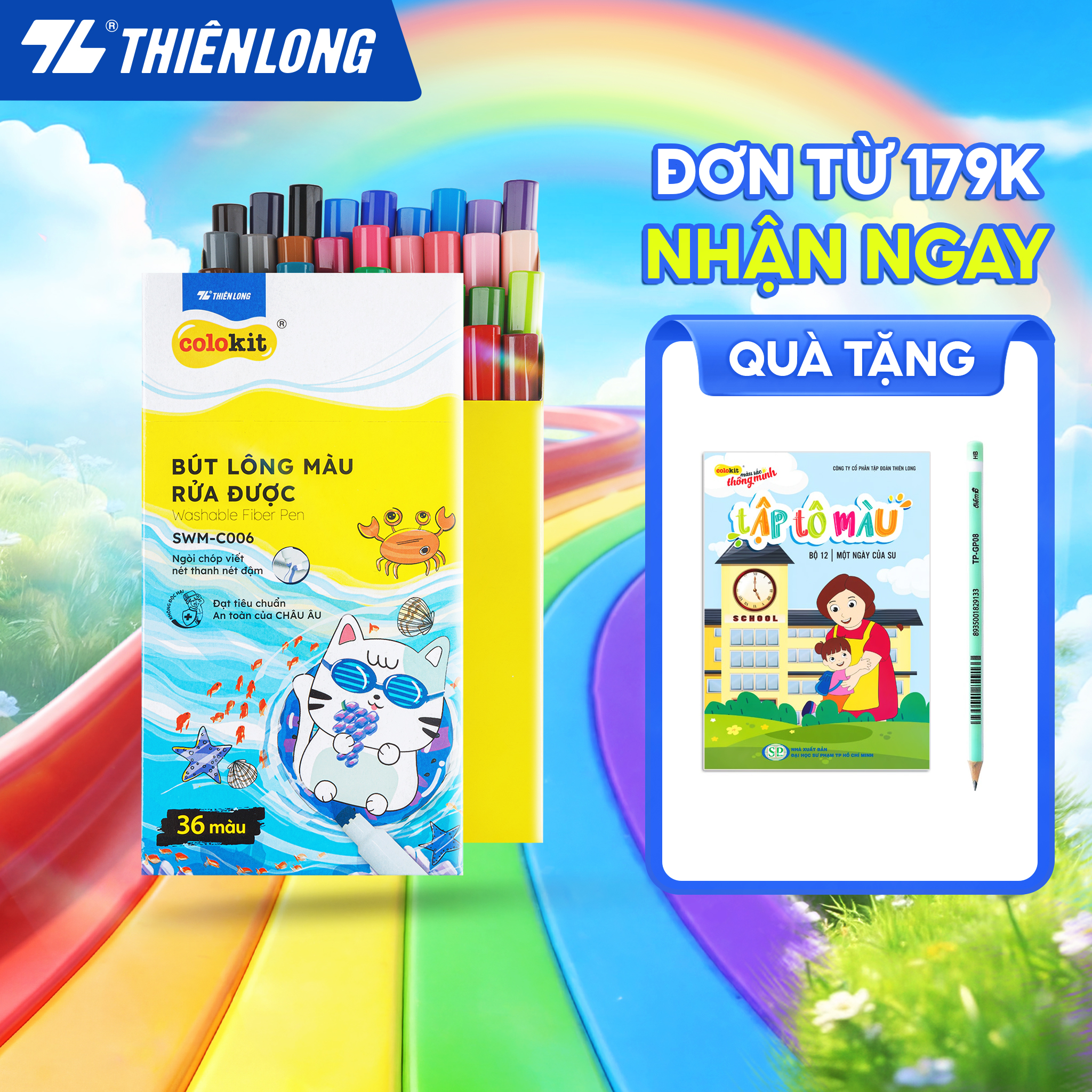 Bút lông màu Fiber Pen 36 màu Thiên Long Colokit rửa được tiêu chuẩn Châu Âu an toàn sử dụng tô màu vẽ tranh SWM-C006