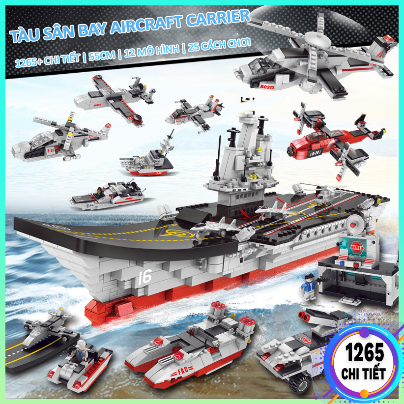Bộ đồ chơi lắp ráp Lego Tàu Sân Bay khổng lồ 2000CT-Xếp hình lego tàu chiến dài 80 cm kèm lính hải quân và lắp ráp máy bay