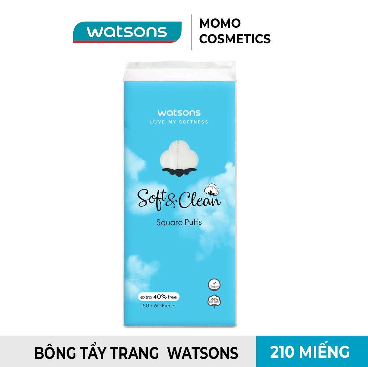 [Chính Hãng] Bông Tẩy Trang Watsons Soft & Clean 150 + 60 Miếng - Dạng Túi Mềm