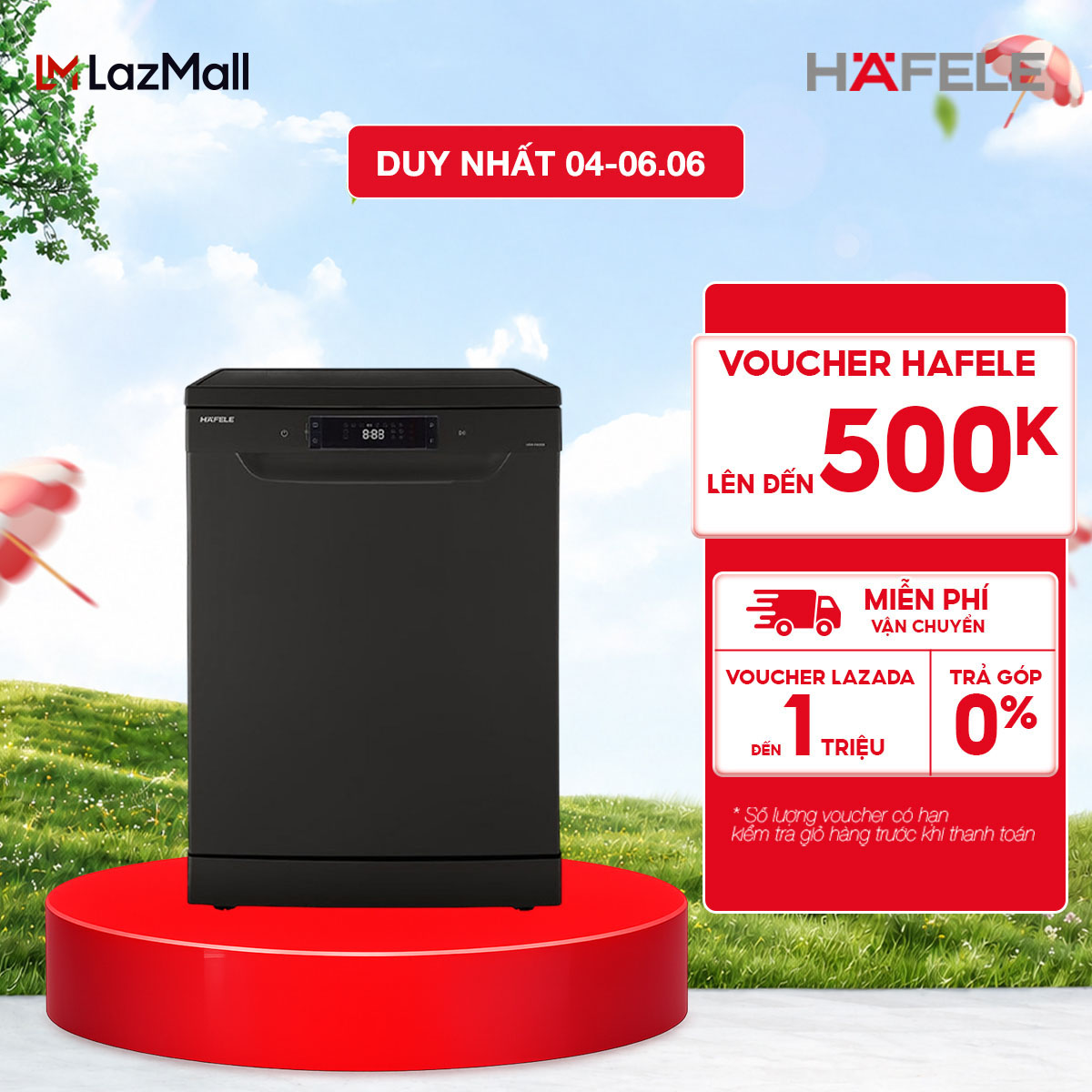 Máy rửa chén độc lập Hafele HDW-F602EB - 14 bộ, màu đen, kích thước 598x845x610mm
