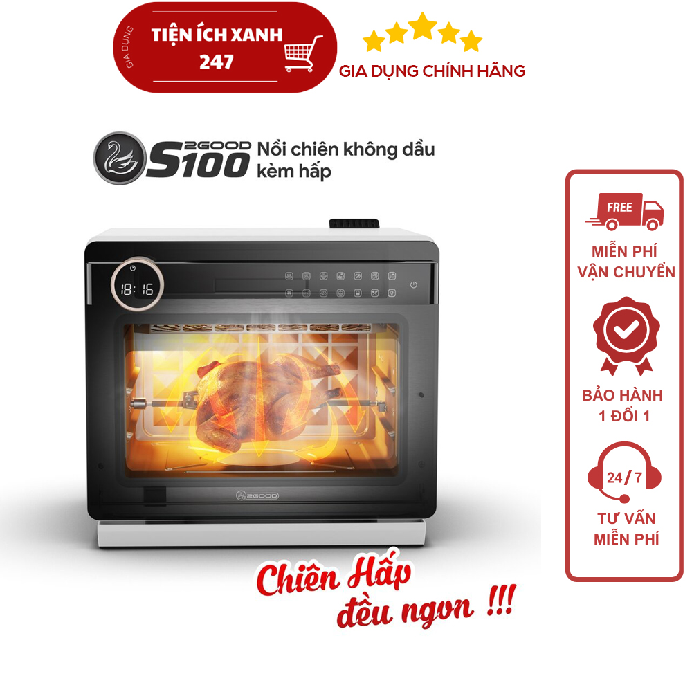 Nồi Chiên Không Dầu Kèm Hấp 2GOOD S100 Dung tích 20L Lồng tự đảo 360° Lòng Nồi Và Phụ Kiện INOX 304 
