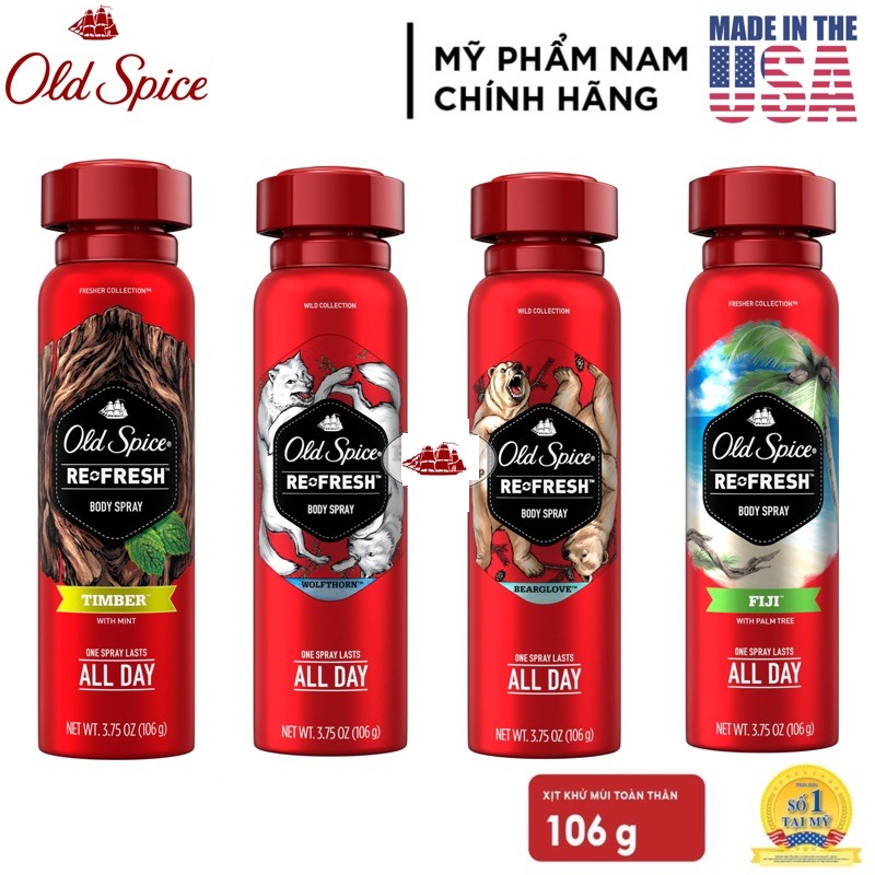 [Usa] 1 Chai Xịt Nước Hoa Toàn Thân Nam Old Spice 106G Wolfthorn | Fiji | Timber | Bearglove - Mỹ