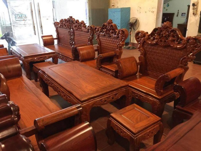 Bộ bàn ghế phòng khách kiểu hoàng gia gỗ hương đá