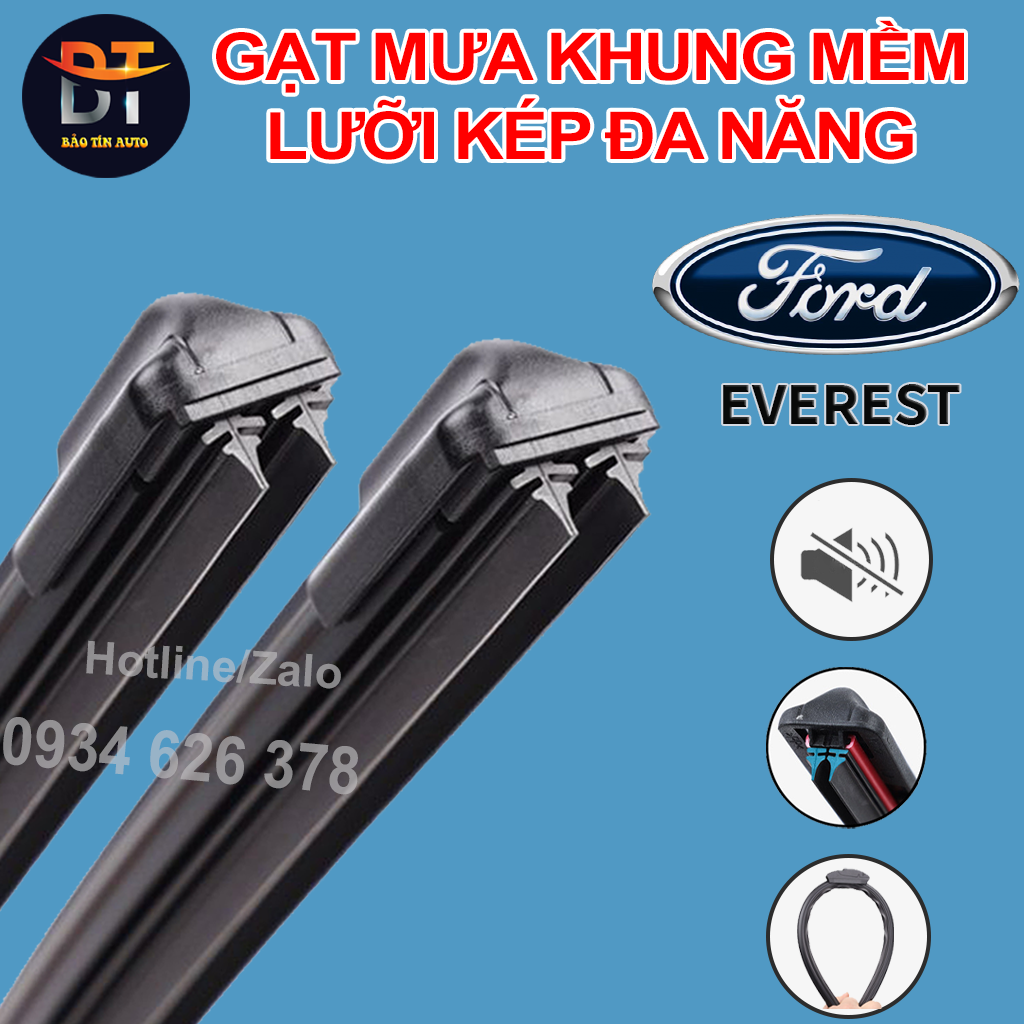 [LƯỠI KÉP] Bộ gạt mưa lưỡi kép cao cấp FORD EVEREST thanh cần gạt nước mưa 2 lưỡi khung mềm đa năng 