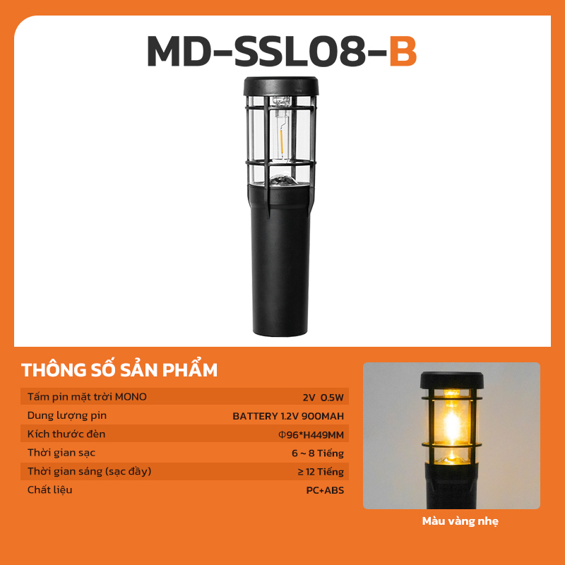 Đèn Cắm Cỏ Sân Vườn Năng Lượng Mặt Trời MODI SOLAR Đèn Sân Vườn Trụ Tròn Chiếu Sáng Sân Vườn
