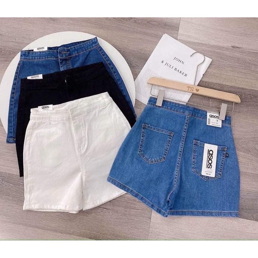 Quần short jean nữ lưng cao chất bò kaki dày dặn dễ phối đồ đi chơi hàn quốc 3 màu đen trắng xanh Qu