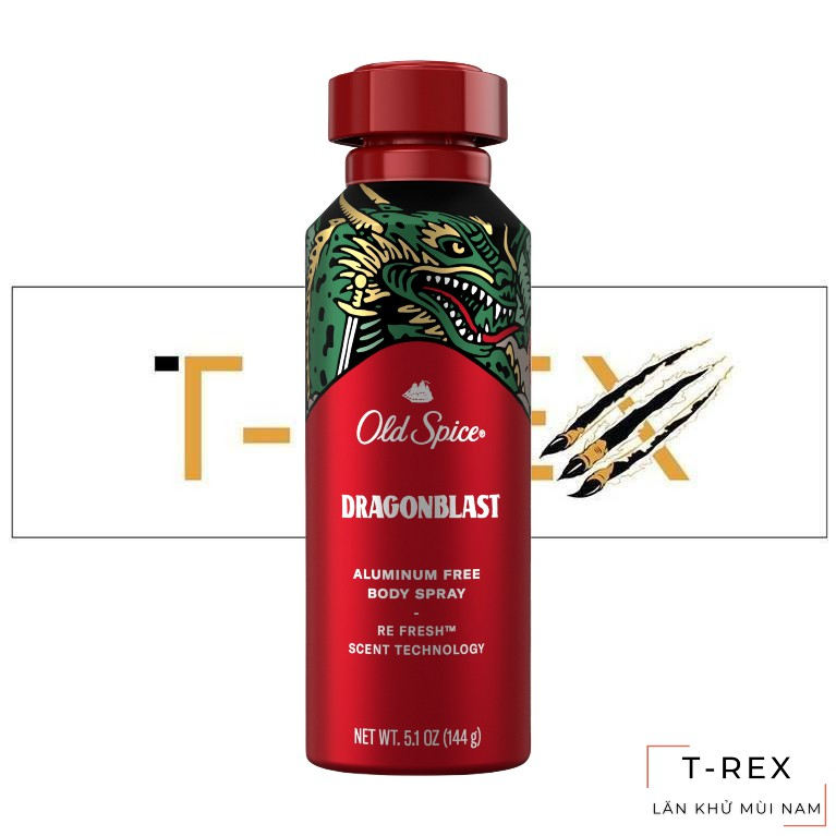 [Hcm]Xịt Khử Mùi Old Spice Dragonblast Aluminum Free Body Spray Fresh Scent Of Sandalwood & Vanilla 144Gr